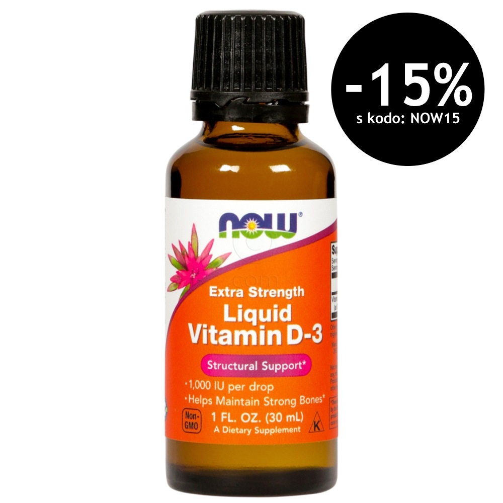Vitamin D3 25 µg/1000 IE ekstra močan NOW, tekočina (30 ml)